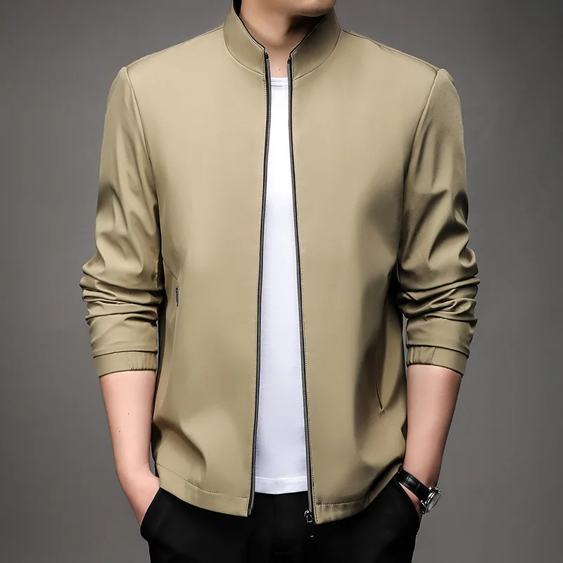 

2023 Autumn and Winter Men's Solid Round Neck Zipper Cardigan Jacket Stand Up Collar Solid Fashion Casual Formal Coat Tops