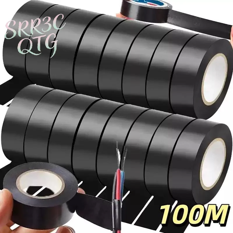 Hot 1/2/5/10Rolls 10M Black Flame Retardant Electrical Insulation Tape Strong Adhesive Wire Harness Tape For Electrical Wiring