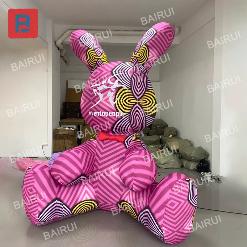 Outdoor festival decoration inflatable striped rabbit cartoon red rabbits animal for jewellry gift store advertising prop