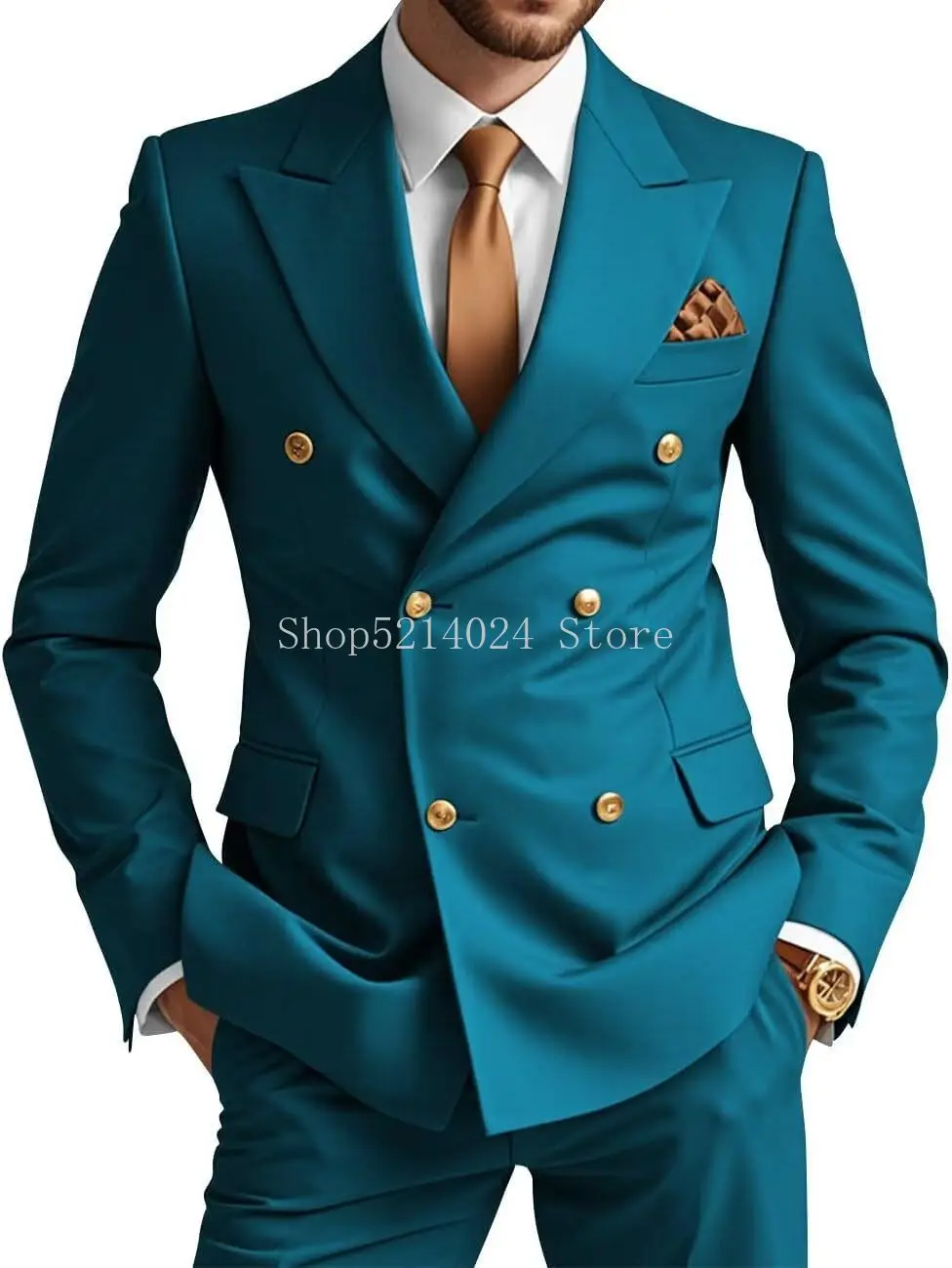 Mens Double Breasted Suit 2 Piece Slim Fit Wedding Suit for Men  Blazer Prom Formal Suits Set