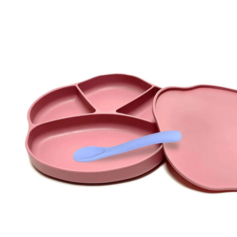 Silicone Baby Sucker Silicone Dining Plate Rice Spoon Set Cute Cartoon Children Dishes Smile Face Baby Tableware Retro Kid Bowl