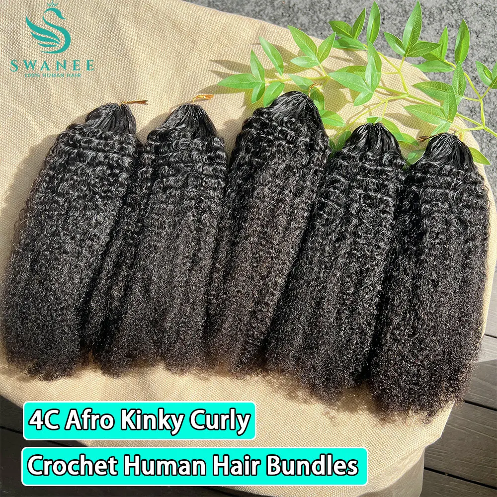 4C Afro Kinky Curly Human Knotless Pre-Separated Crochet Hair Extensions Natural Black Feather Crochet Invisible Knots For Women