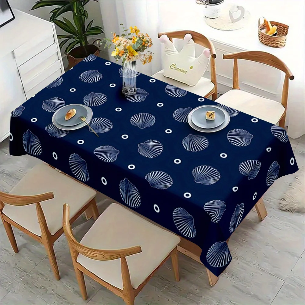 Simple shell pattern rectangular tablecloth, rectangular - 100% polyester, suitable for restaurants, etc.