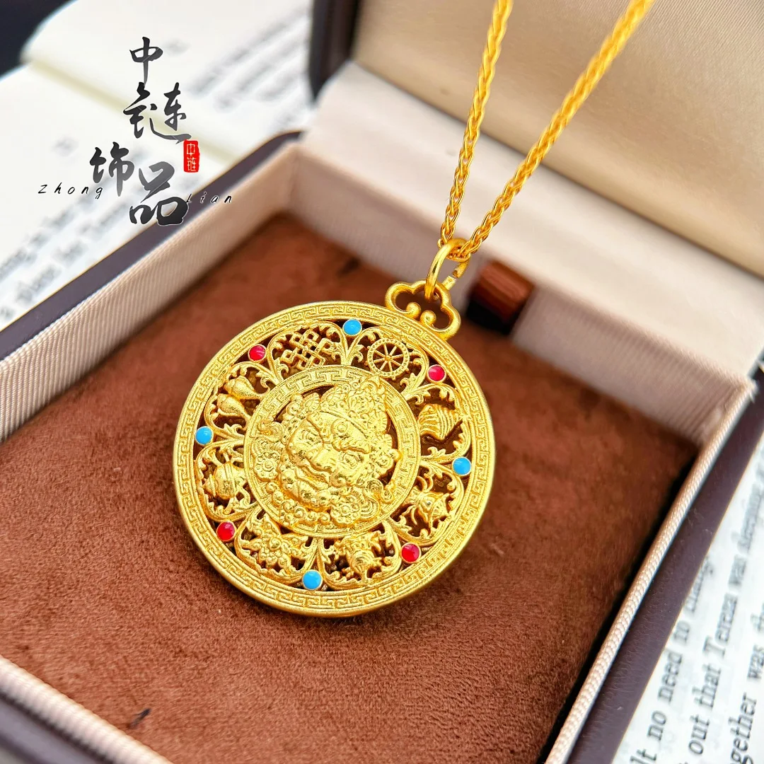 Enamel color eight treasure compass with yellow God of wealth pendant new Chinese diamond pestle eight treasure compass 9999gold