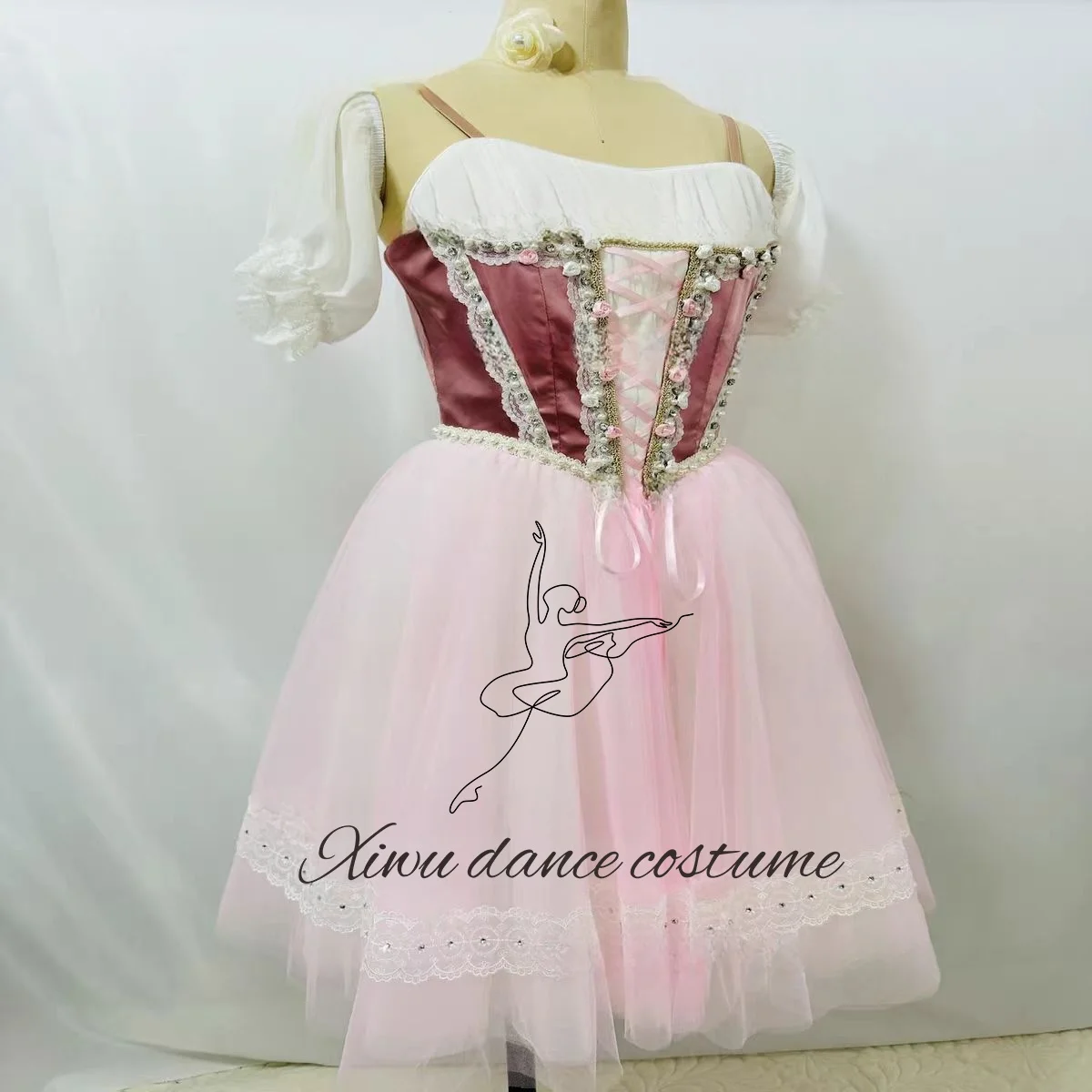 التخرج الكرة الاختلافات فستان الباليه الكلاسيكية الأبيض فستان طويل الأزرق حزام القوس مجموعة الماس جراند سوينغ اللباس