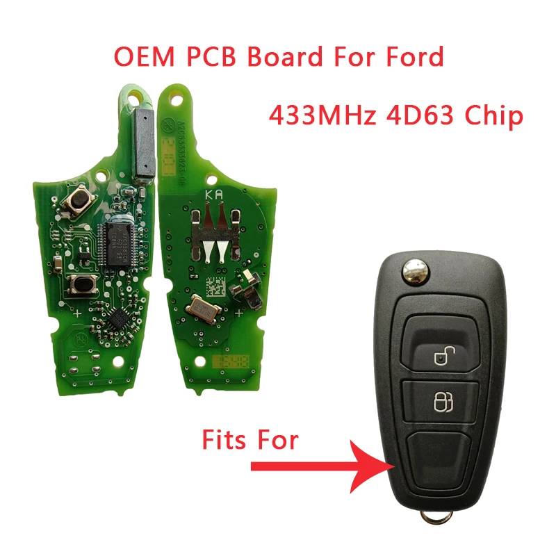 OEM PCB Board Fits For Ford Flip Remote Car Key 2 Button 433MHz 4D63 Chip 5WK50166 BM5T-15K601-BA