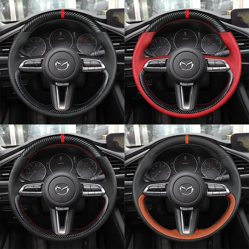 Custom DIY Car Steering Wheel Cover 100% Fit For Mazda 3 Axela 2019 2020 2021 CX-30 MX-30 2020 2021 Auto Interior Accessories