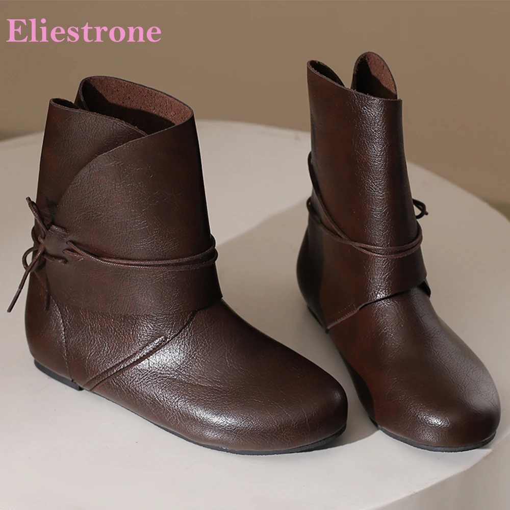 

2025 Новые зимние милые коричнево-серые женские ботинки до середины икры, модные школьные женские модельные туфли на плоском каблуке, большие размеры 12, 42, 45, 48