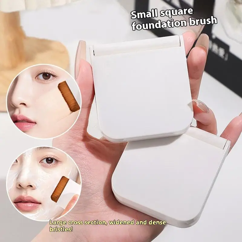 울트라 얇은 컴팩트 파운데이션 브러쉬 (미러 박스 포함) 2Pcs 플랫 헤드 메이크업 브러쉬 흔적 없음 전문 메이크업 아티스트 뷰티 도구