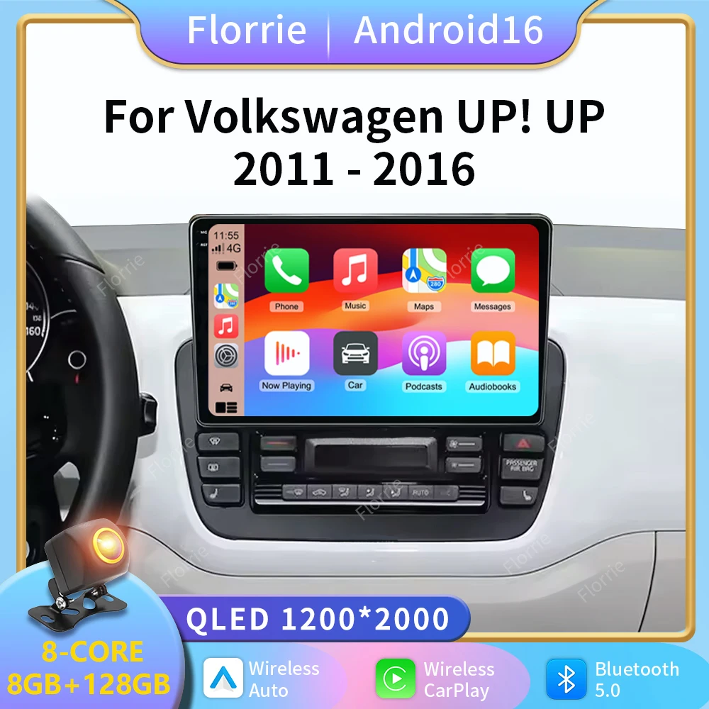 Android 16 For VW Volkswagen UP！2011-2016 Car Radio Stereo Head Unit Multimedia Video Player GPS Navigation 2K QLED RDS 4G Wifi