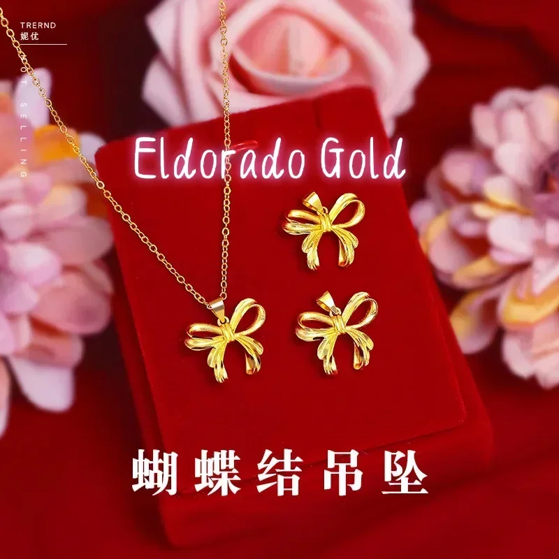 

Золотой кулон-бант Eldorado 9999 пробы, 24K, модное ювелирное украшение, женское ожерелье с бантом