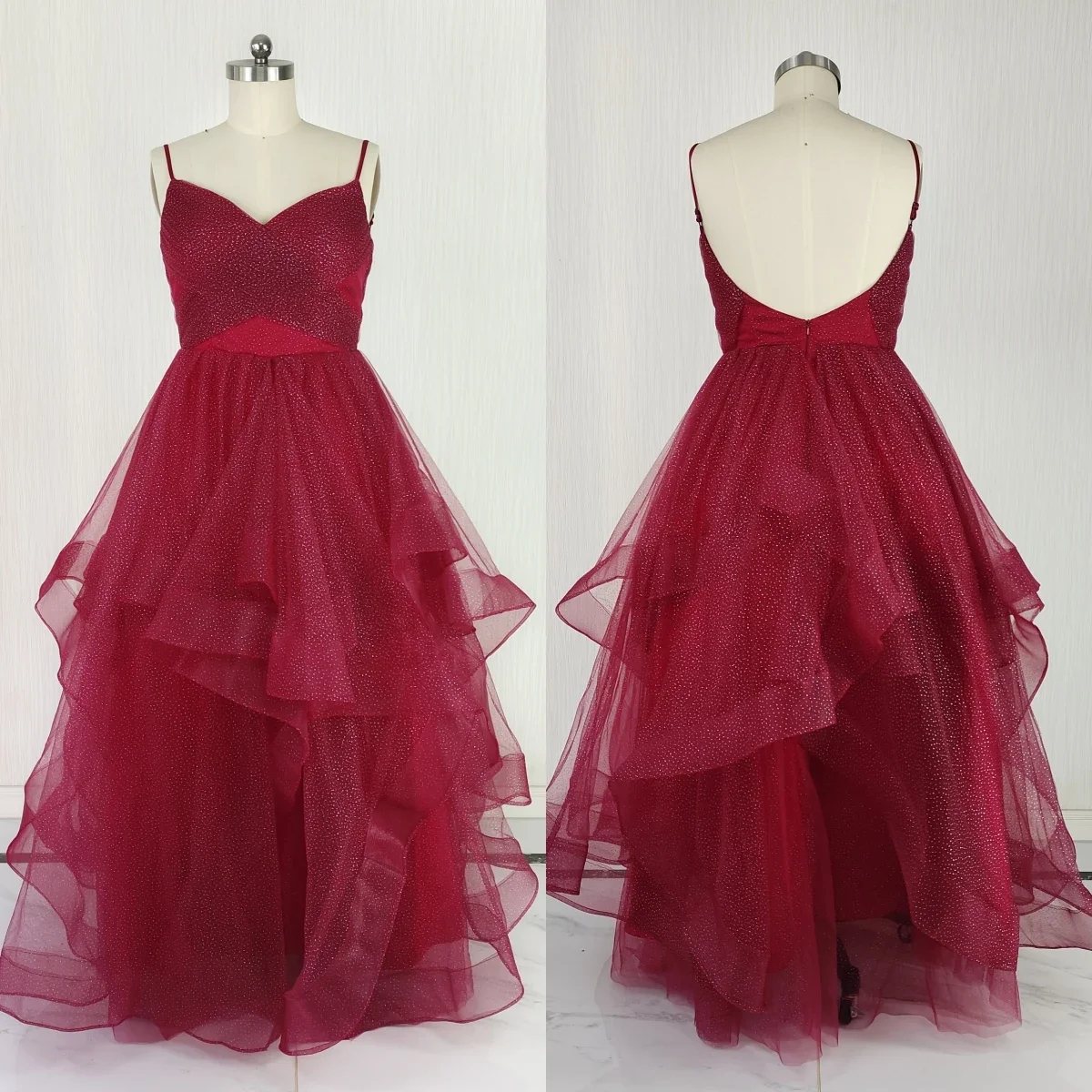 

Настоящее фото, вечернее платье по индивидуальному заказу, бордовое тюлевое плиссированное платье на бретельках трапециевидной формы длиной до пола, большие размеры, женские вечерние вечерние платья