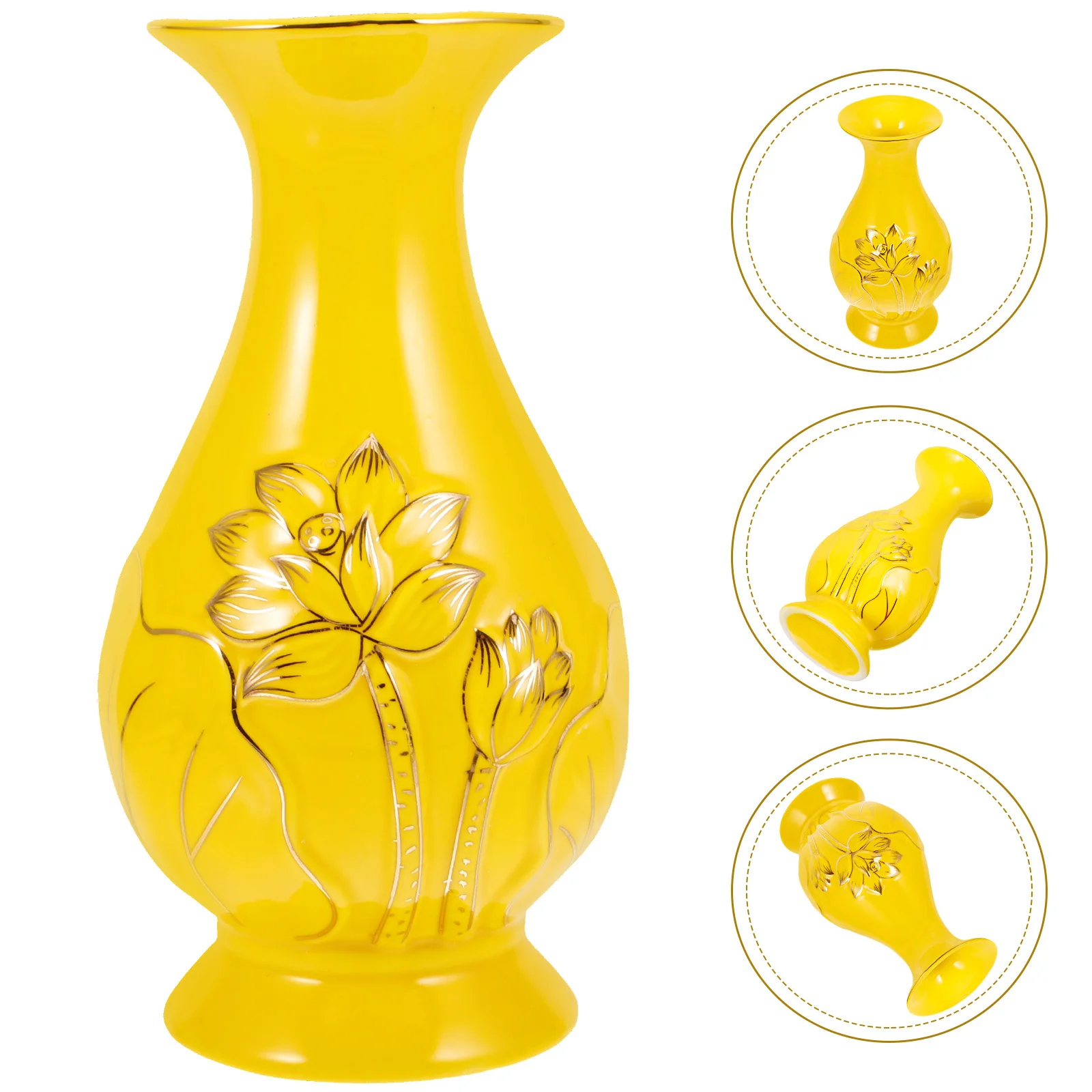 

Ceramic Vase Decor Yellow Premium Lotus Pattern Perfect for Buddhist Temple Desktop Home Office Flower Display Vase Ornament