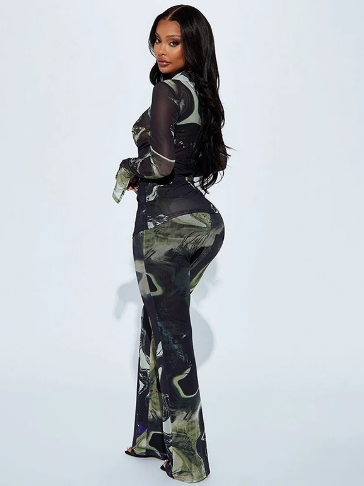 Wmstar Two Piece Set Women Wholesale of Casual Clothing with Printed Lapel and Pleated Buttons Selling Well Europe America