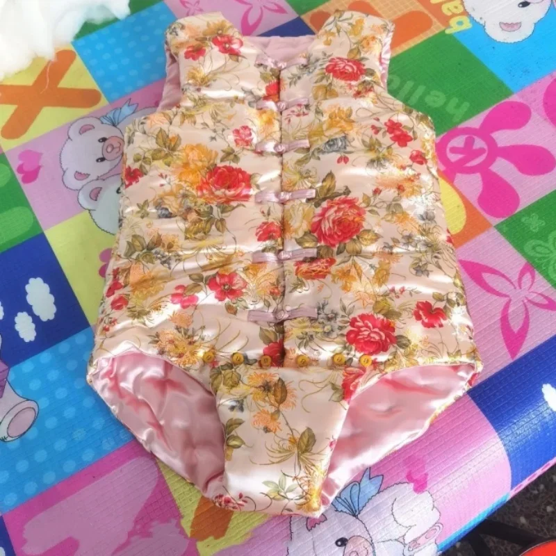 Сексуальный милый комбинезон с цветочным принтом, шелковистый на ощупь комбинезон, утепленный пышный теплый ABDL, топ на бретельках, трусы, боди для мужчин и женщин