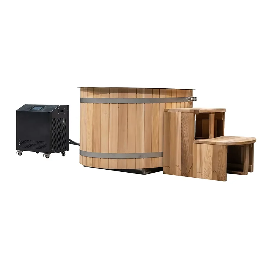 New Design Canadian Cedar 1-Person Portable Whirlpool Hot Tub Combo Oval Portable Ice Bath Massage Drainer for Soaking Villas
