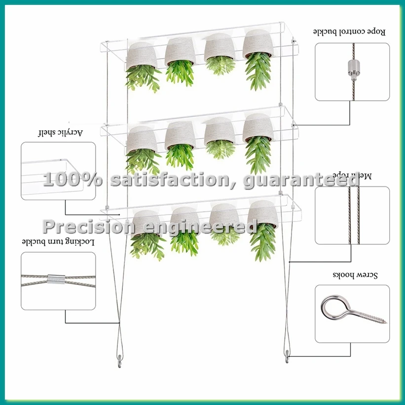 3-Tier Window Plant Shelves 16 Inch, Acrylic Adjustable Hanging Floating Shelf, Window Sill Extender for Indoor Plants-A46I