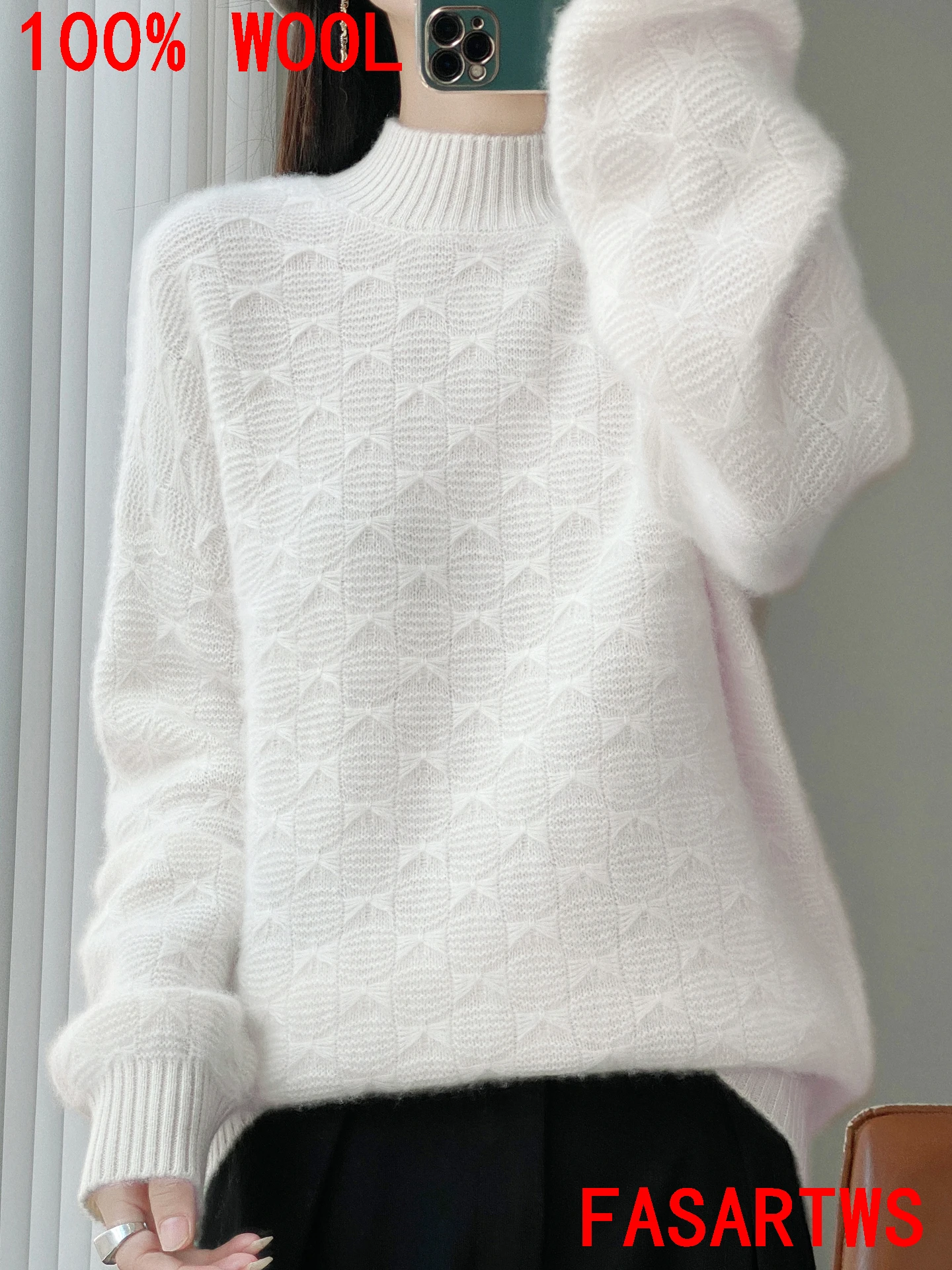 

Новый толстый теплый свитер, свитер из 100% австралийской шерсти, пуловер с воротником до половины, женский осенне-зимний жаккардовый однотонный модный свитер
