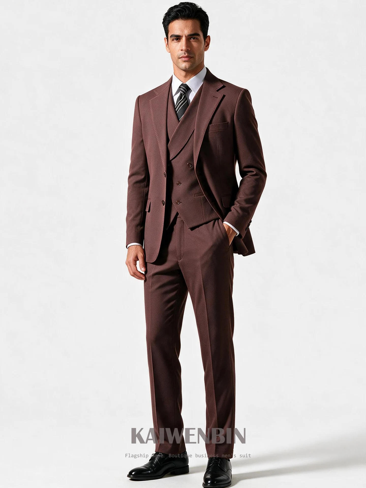 Brown Red Men Suit 3 Piece Wool Vintage Style Half Canvas Custom High Quality Slim Fit Male Italian Fashion Set Jacket Pant