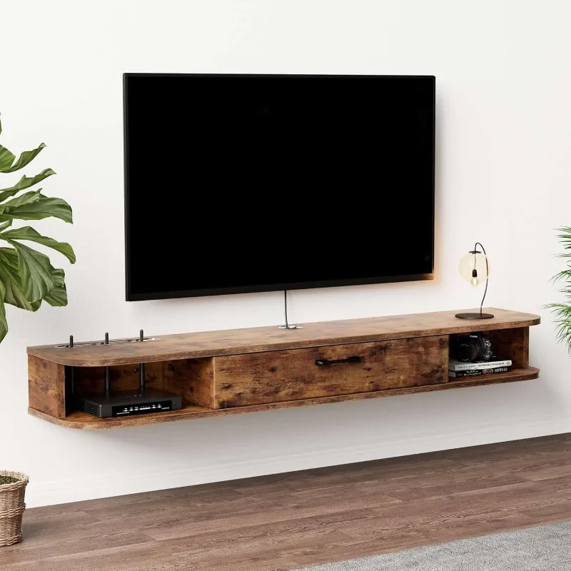 Floating TV Unit, 55'' Wall Mounted TV Cabinet, Floating Shelves with Door, Modern Entertainment Media Console Center