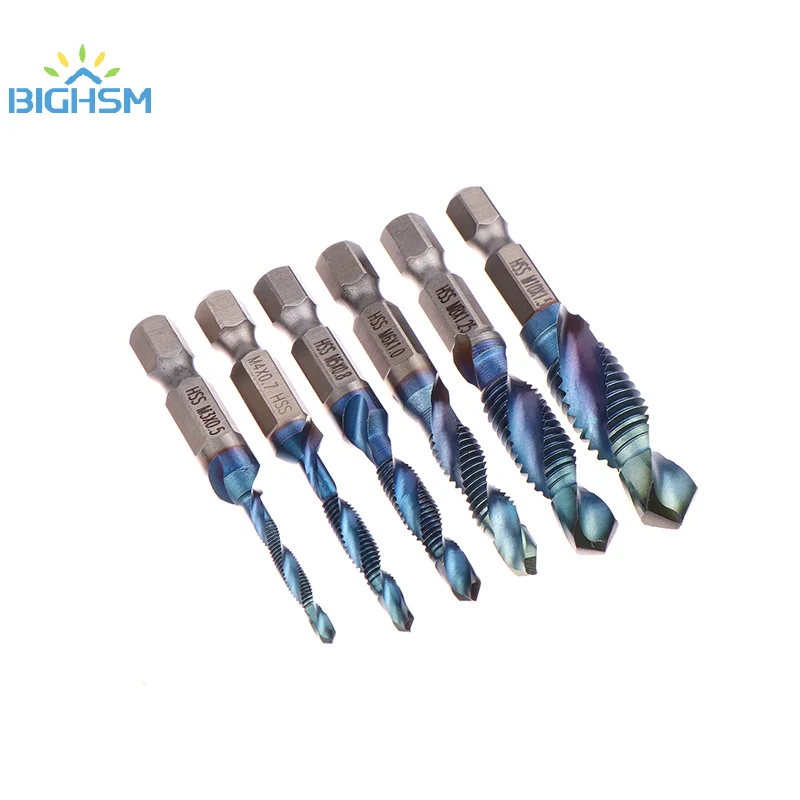 6 pz codolo esagonale 6 pz blu corto composito rubinetto foratura e maschiatura rubinetto integrato macchina foro smussatura Set di strumenti