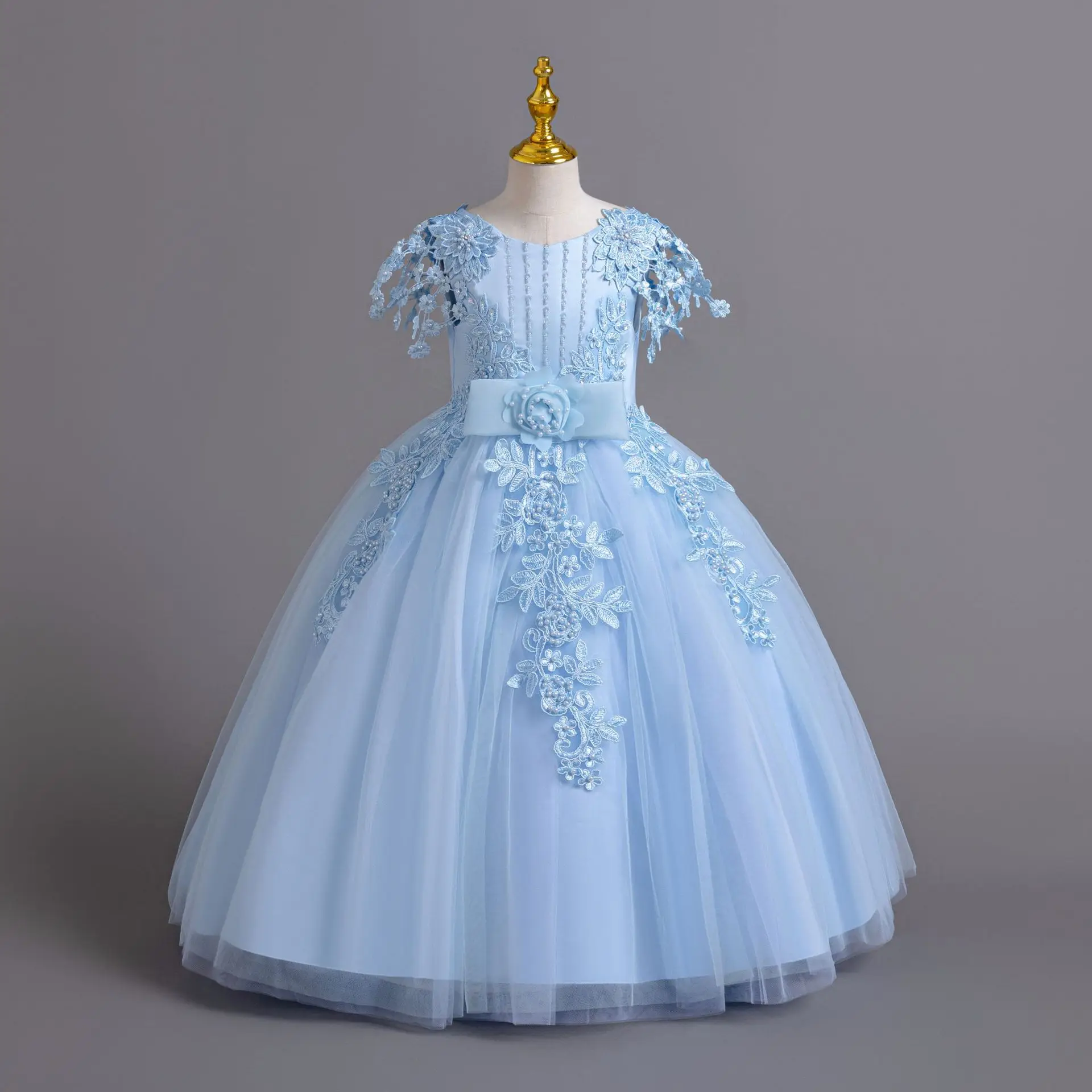 Hochwertiges, elegantes Partykleid für Mädchen, ärmellos, mit Perlen besetzt, Blumenmädchenkleid, formelles Ballkleid für Kinder, für Hochzeit, Geburtstag, Schönheitswettbewerb – Detail 9