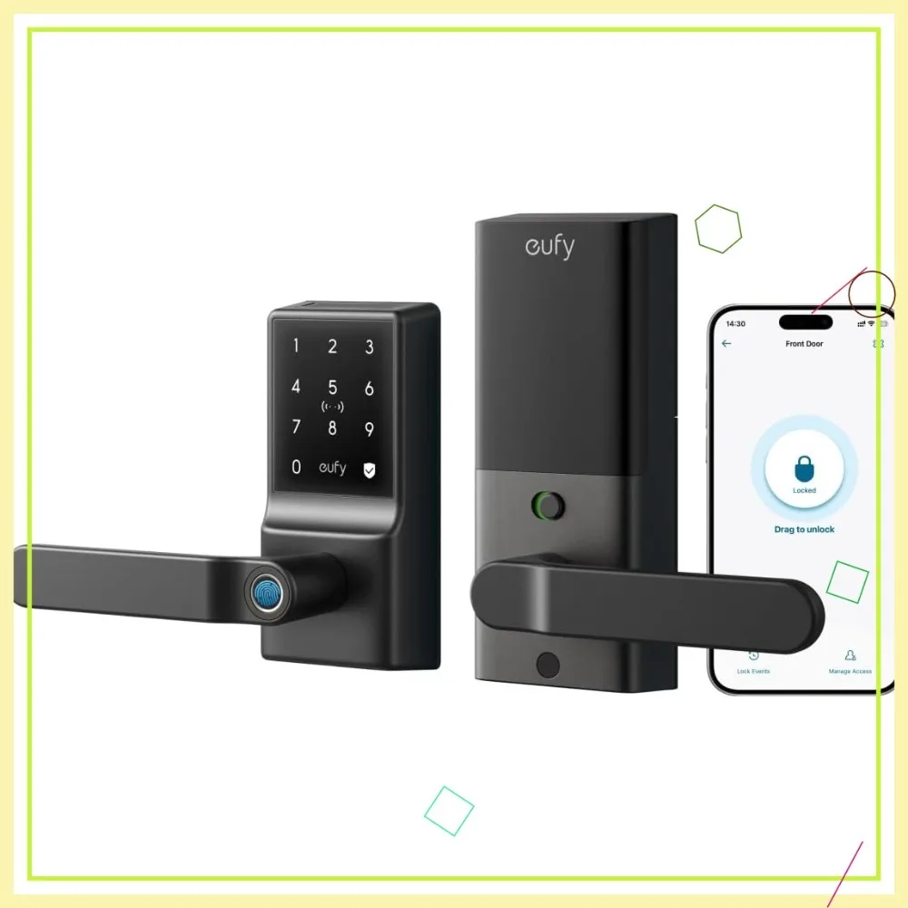 

Умный дверной замок с клавиатурой, сканером отпечатков пальцев, управлением через Wi-Fi приложение, водонепроницаемостью IP53, черный, для входной двери и спален