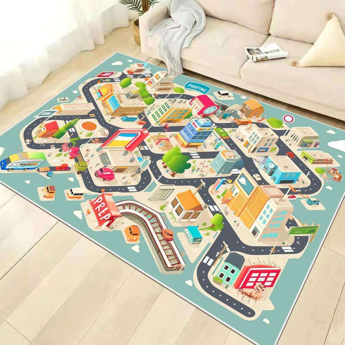 Kids Climbing Mat City Traffic Maze Carpet Puzzle Game Crawling Mat Living Room Fluffy Large Area Rug Washable Lounge Carpet