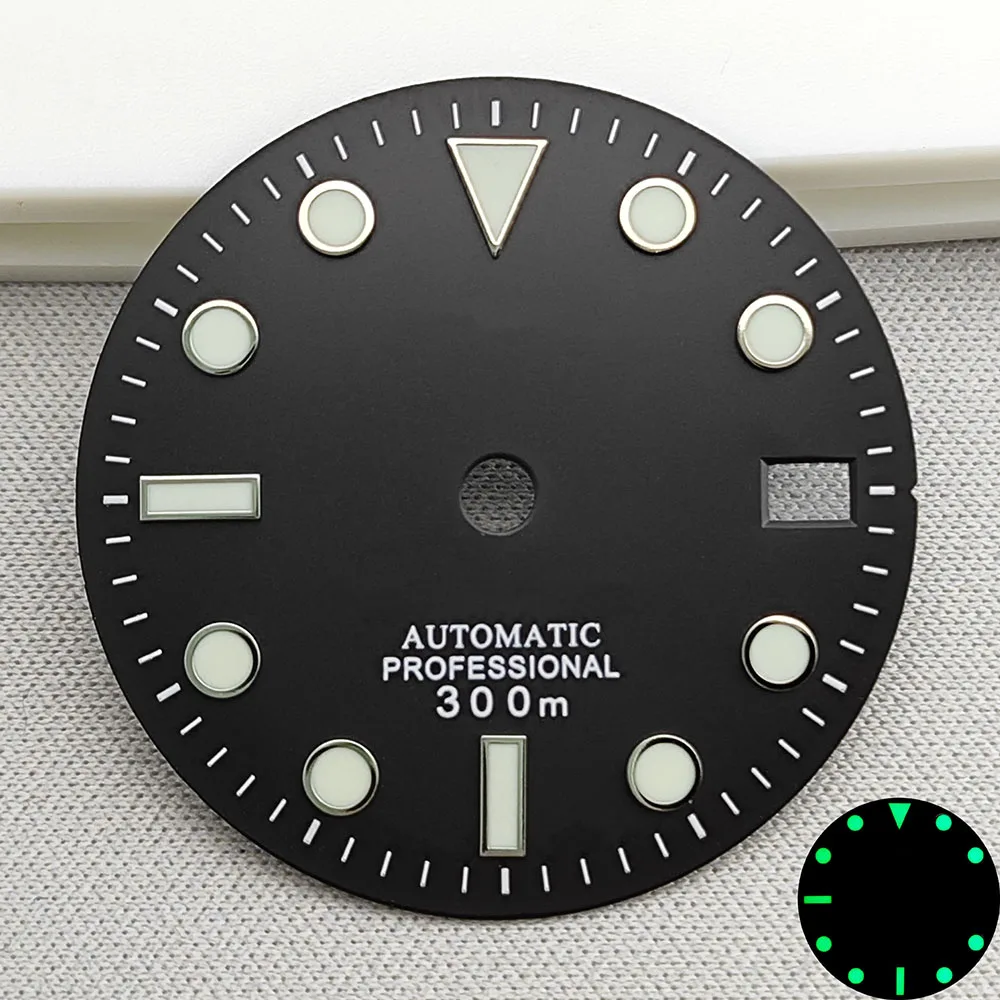 Quadrante NH35 da 28,5 mm quadrante S quadrante verde illuminato adatto per accessori per orologi con movimento NH35