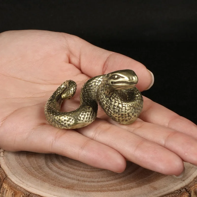 1PC Retro Copper Snake Figurine Vintage Brass Craft Desk Tea Pet Ornament Decorative Plaything Home Office Table Decoration Gift