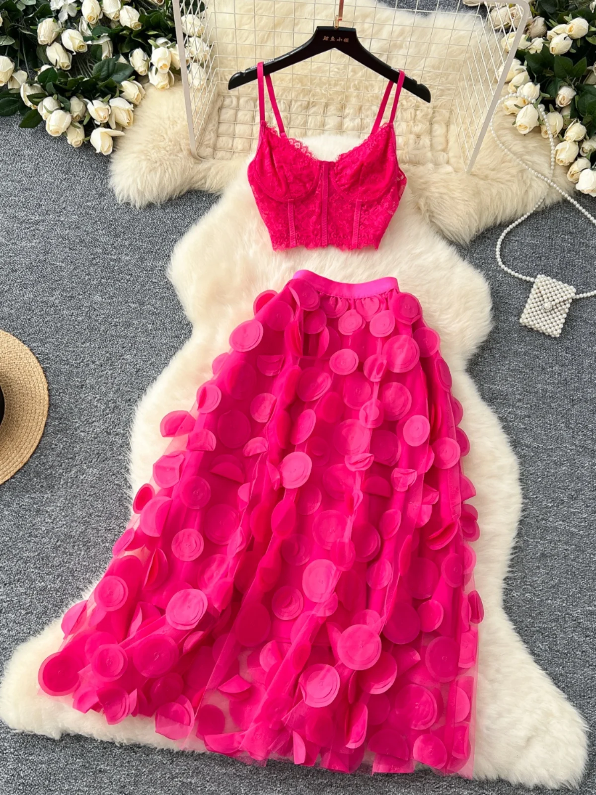 Retro Spicy Girl Set Women's High Waist Mesh Polka Dot Halter Top Vest Semi-Body Skirt Fashionable Autumn Outfit for Young Women
