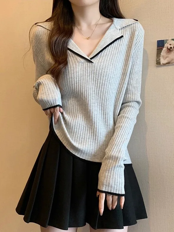 حجم كبير المرأة محبوك سترة V-Ne فضفاضة تناسب البطن إخفاء الخريف الشتاء Faion الكورية Sle طويلة Sve