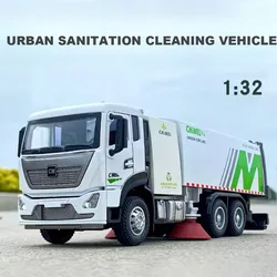 1/32 Urban Sanitation Cleaning Car Toy Models Alloy Diecasting Doors Opened Sound Light Pull Back Vehicle Models for Kid Gifts