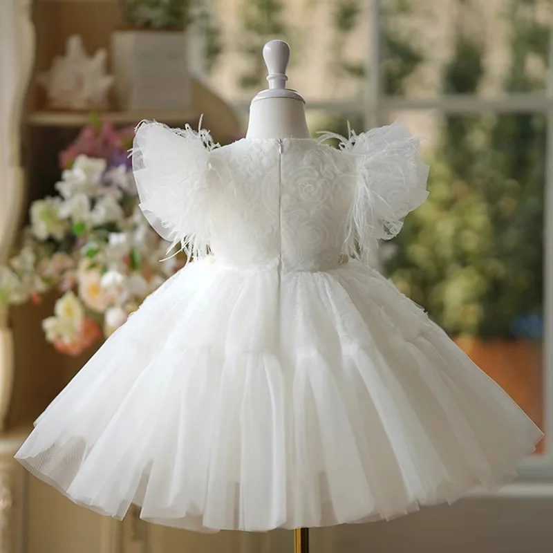 Robe Tutu Luxueuse à Fleurs Blanches pour Petite Fille, Tenue de Princesse pour ixd'Anniversaire pour Enfant