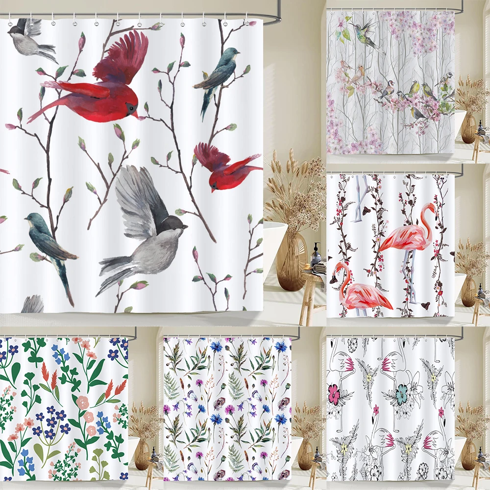 

Plant leaves Flowers Shower Curtain Printed Modern Nordic Minimalist style Polyster Home Decor Bathroom Curtains with Hooks