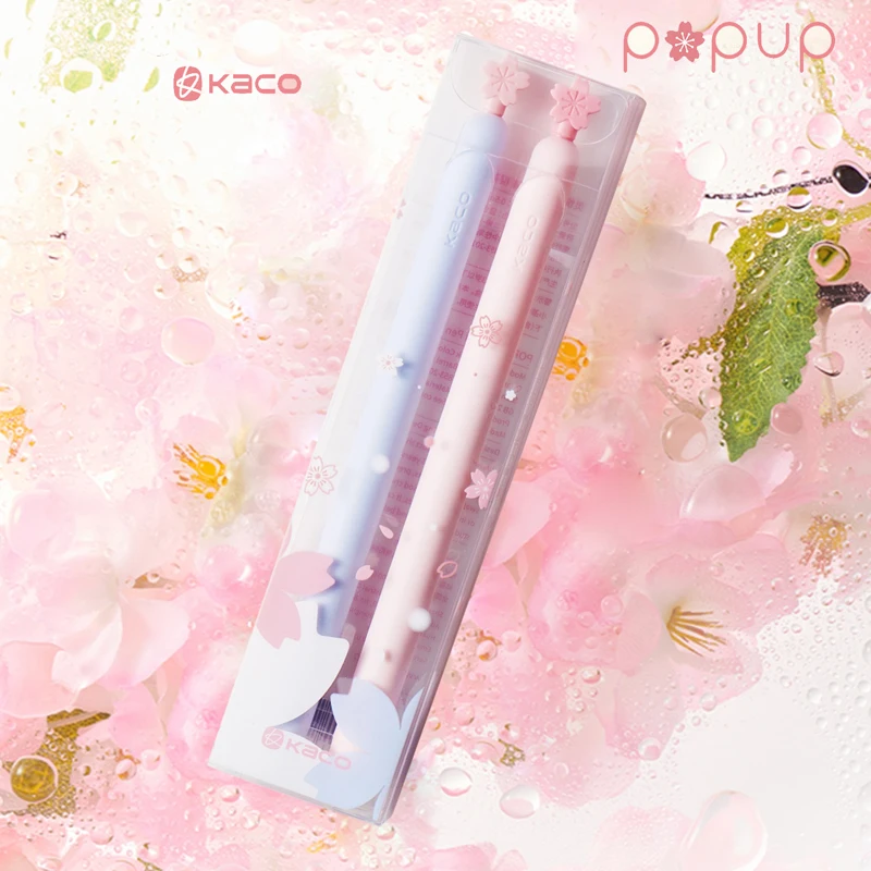 

Гелевая ручка KACO Joypop-Sakura, 2 шт., Kawaii Fine Point, быстросохнущие чернила, 0,5 мм, черный сердечник, шарик для подписи, стило, креативные канцелярские принадлежности, подарки
