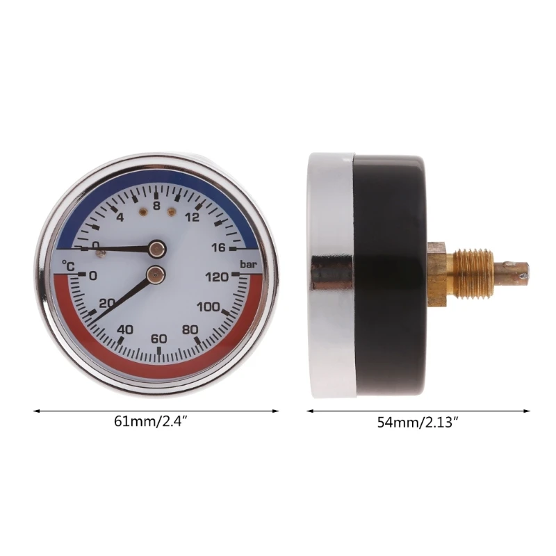 0-16Bar 0-120℃ Thermal Pressure Gauge Stainless Steel 1/4\