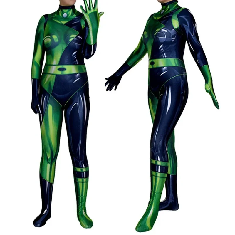 Super Villain Kim Shego Costume Female Halloween Costume Zentai Suit Shego Cosplay Costumes MN11