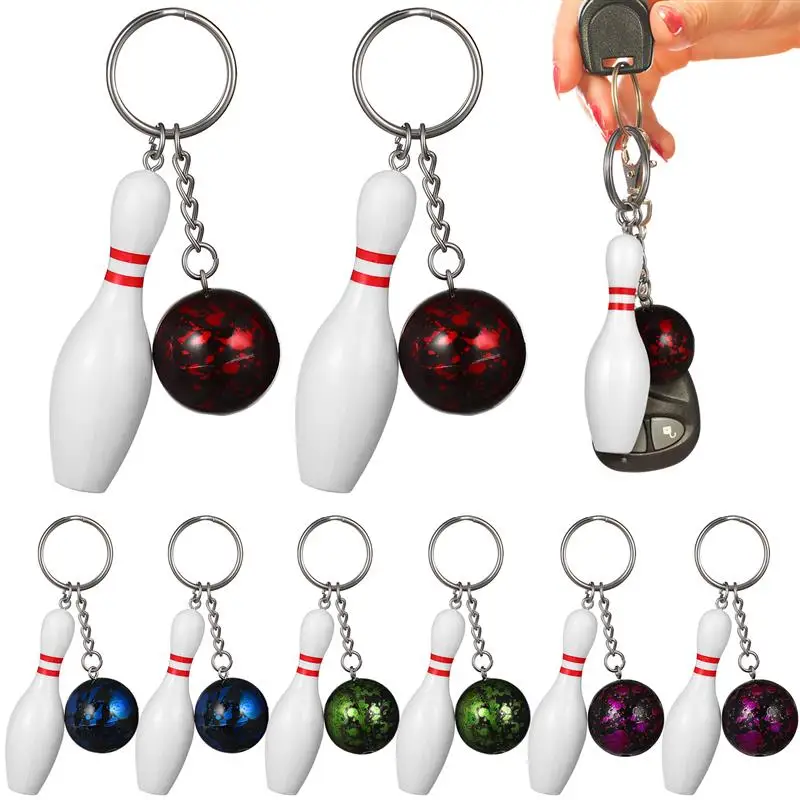 

10Pcs Mini Bowling Keychain Sports Theme Keyring Pendant Key Holder Decor (Random Color)