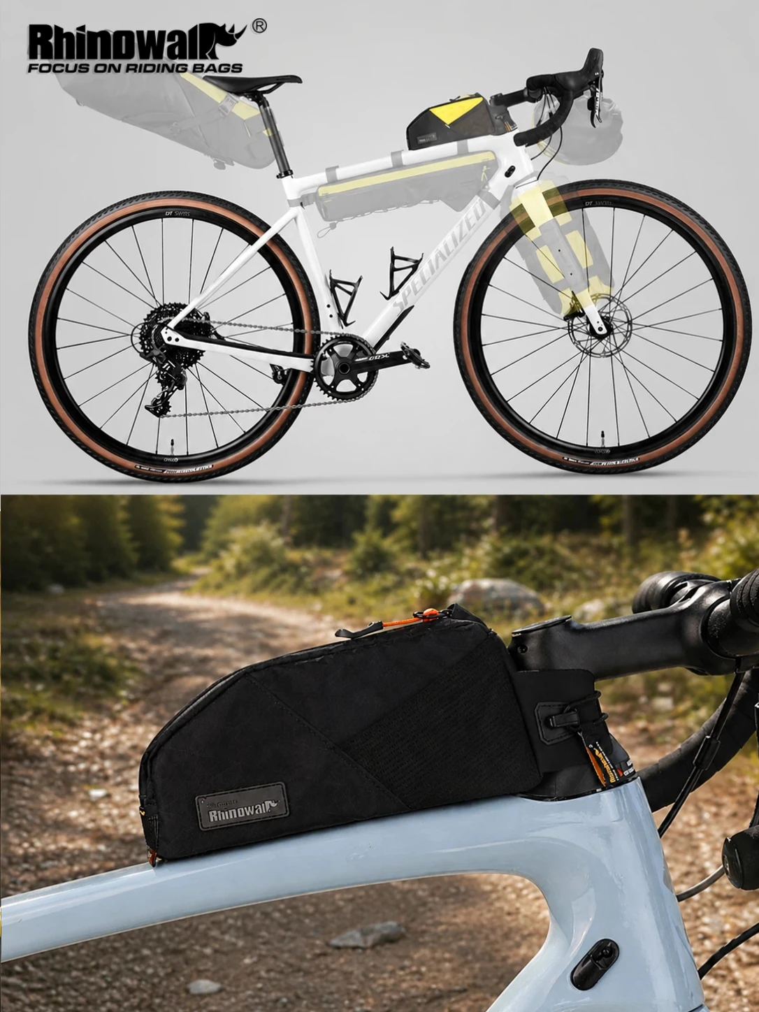 Rhinowalk 1.2L Bike Top Tube Bag Screw or Strap Fixing Water Resistant Phone Strap for MTB Road Gravel Bicycle Frame Bag Cycling