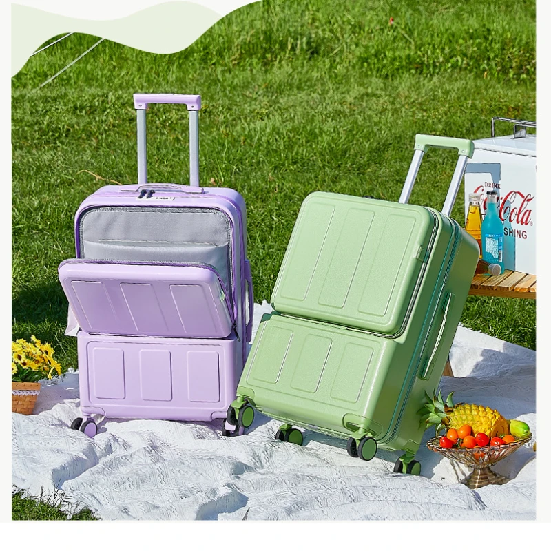 

20" Boarding Case Front Opening Trolley Case Travel Suitcase New Multifunctional Rolling Luggage Lightweight Trunk Password Box