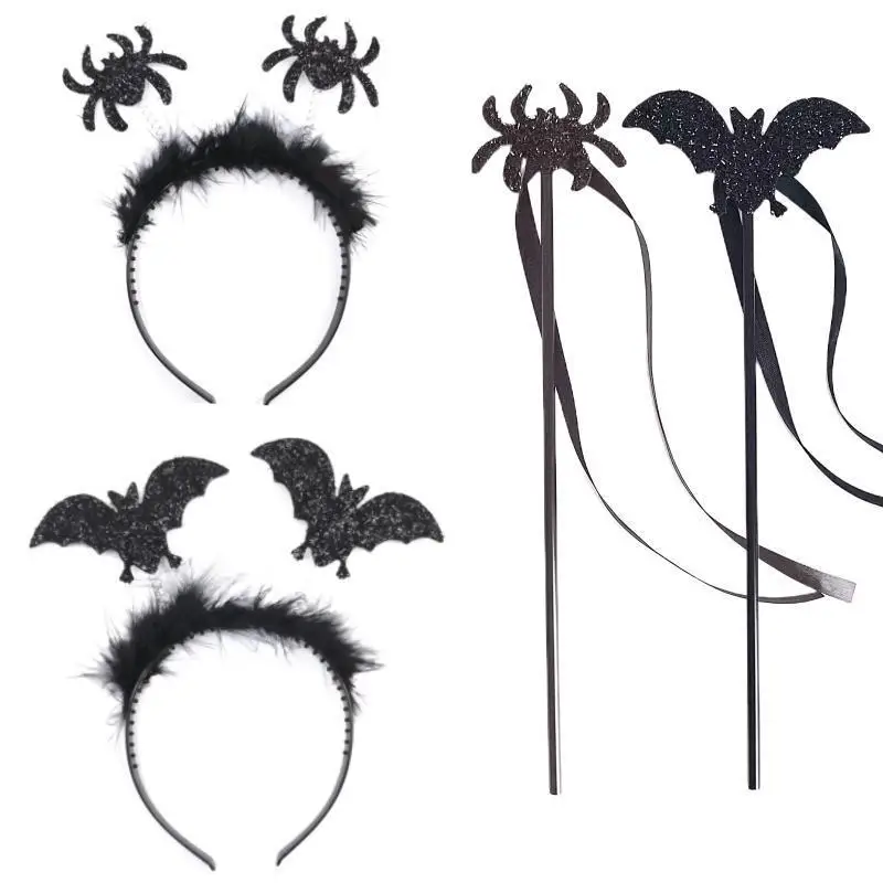 

Halloween Bat Magic Wand Set Spider Headband Party Dress Up Props Children's Holiday Wand