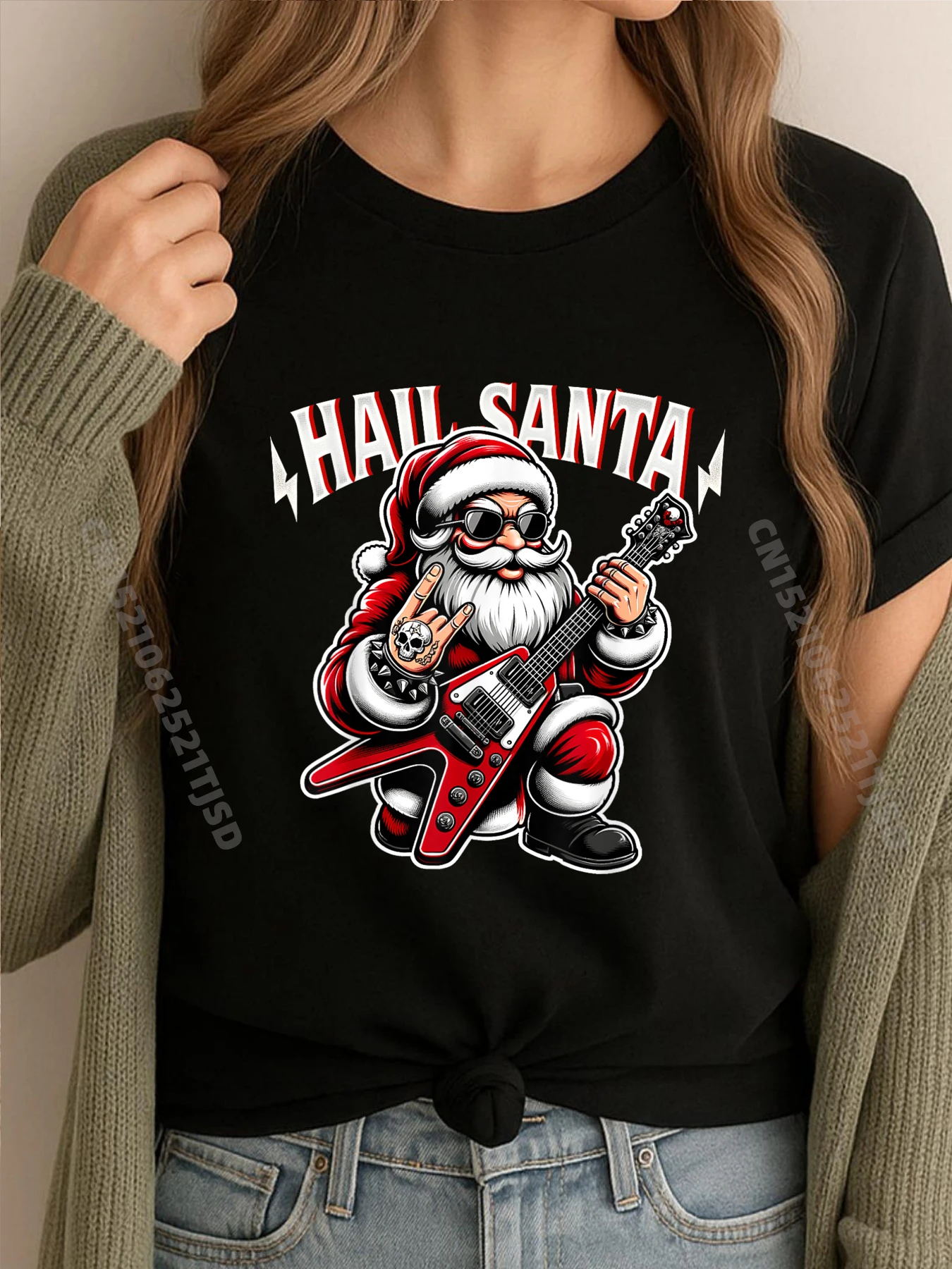 

Sleigher Hail Санта-Клаус Heavy Me Tal Рождественский ролл Графические рубашки Мужские футболки Нового года