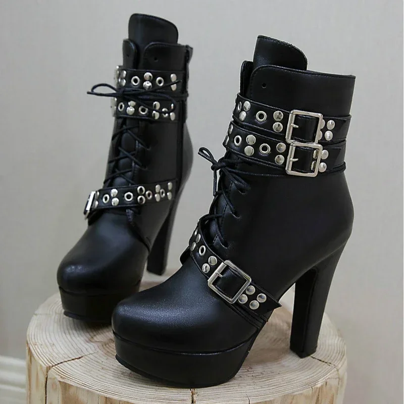 

Designer Women's Boots Fashion Spring Ankle Boots NewPla Tform Lace Up High Heels for Woman Short Boots Buckle Sexy Women Shoes