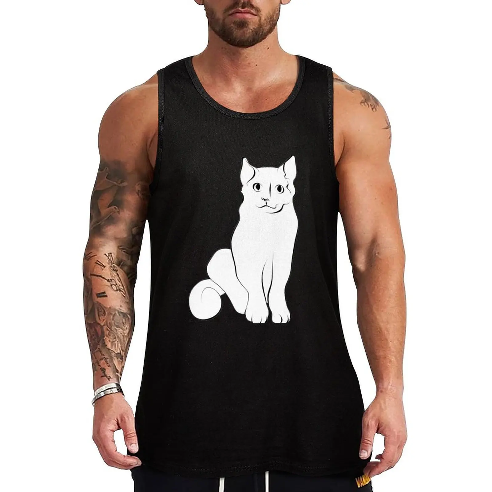 

Simple Cat - graceful line art by Karen Little Tank Top Short sleeve Men gym sportswear Sports clothing