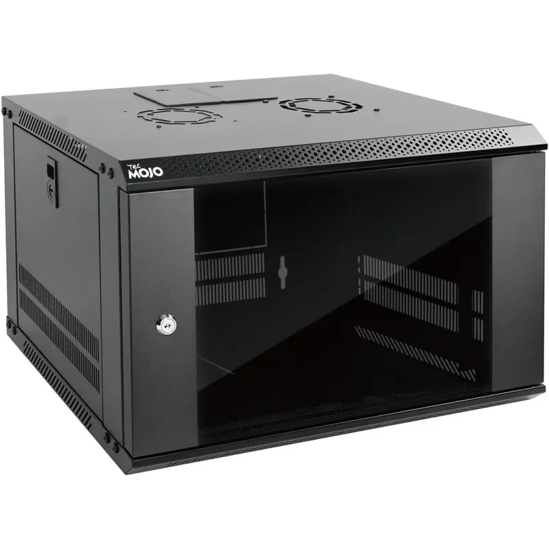6U Wall Mount Server Cabinet IT Network Rack Enclosure Lockable Door and Side Panels Black Cooling Fan Standard Glass Door