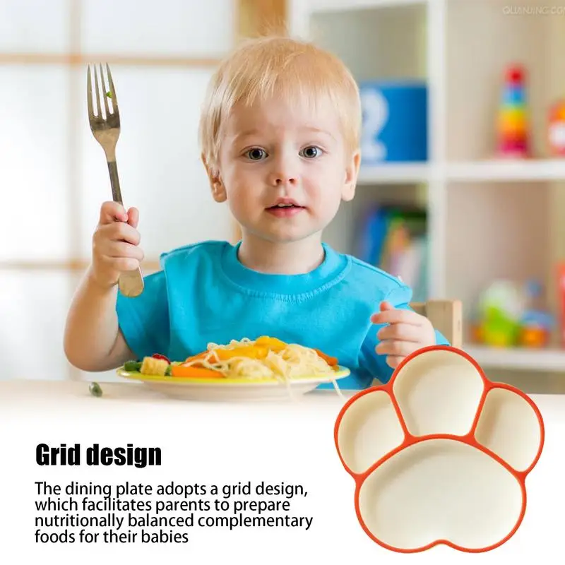 Toddler Feeding Plate Paw Shape Silicone Divided Kids Plates 9 Months And Older Suction Supplementary Food Bowl For Travel Use