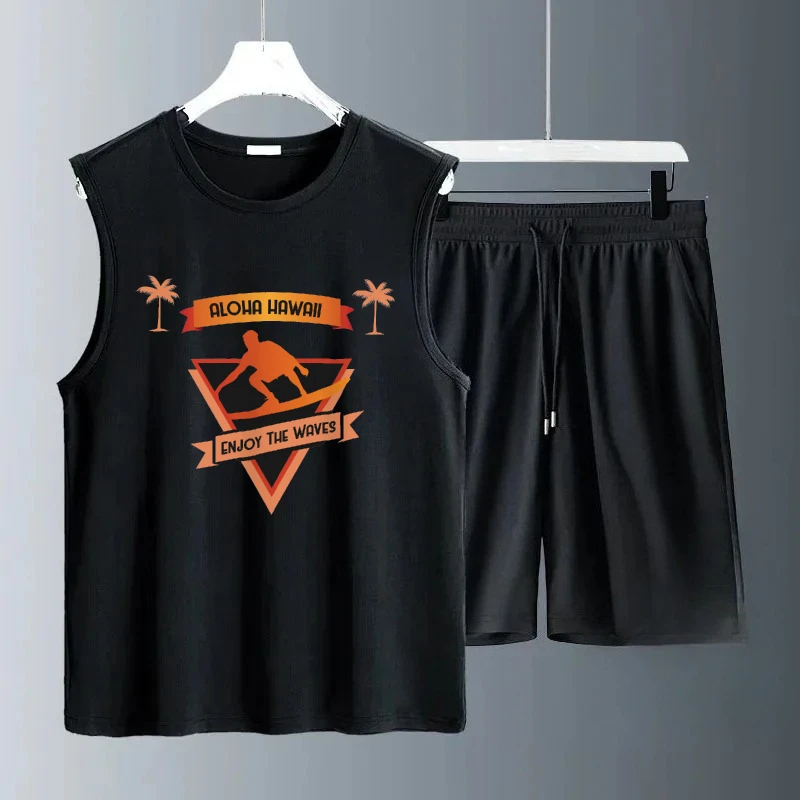 

2025 Men's Lightweight Sleeveless Summer Champion Surf Print Set Stylish Casual Outfit Perfect for Beach Vacation suit tracksuit