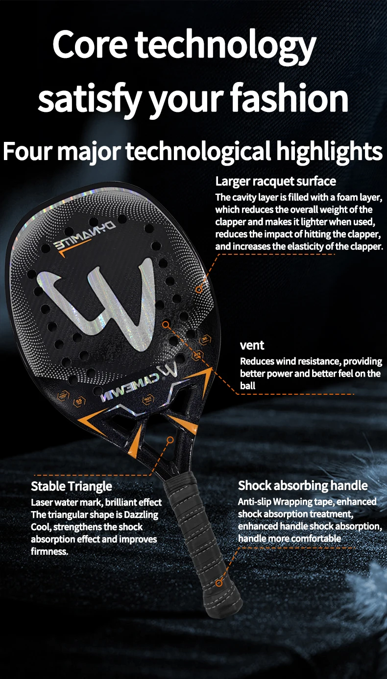 Die neue 3k Carbon Beach Tennis schläger Voll carbon Faser raue Oberfläche mit Schutzhülle Außen griff Handgelenk Pflege Geschenk Camewin – Detail 3