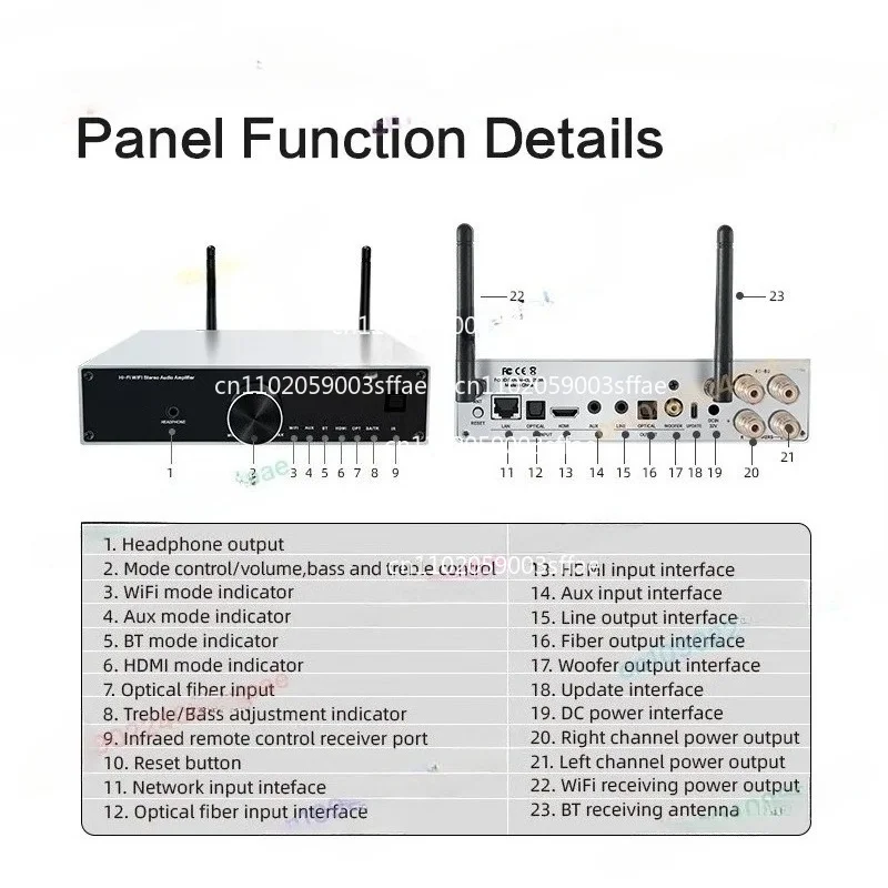 Hot Selling WiFi BT 5.0  100w Line AUX Input, Fiber Mini Home Audio Amplifier